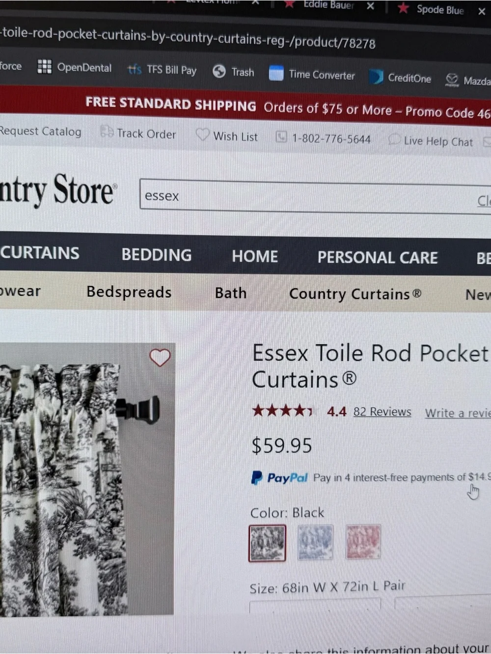Essex Toile Rod Pocket Curtains® — Black Toile Pattern